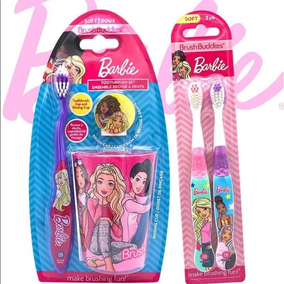 Barbie Toothbrush lot 3pc Set with Cup & Cover 2 pk Brush buddies Tooth Brush - Picture 3 of 6